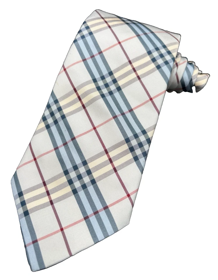 Corbata para hombre Burberry London 100 % seda beige/rojo/azul/a cuadros Italia rara usada en excelente estado Foto 1 de 4