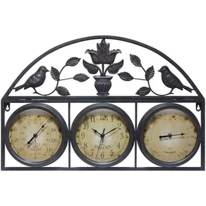 Infinity Instruments Clock Thermometer Hygrometer Brown Metal Weather-Resistant - Picture 1 of 7