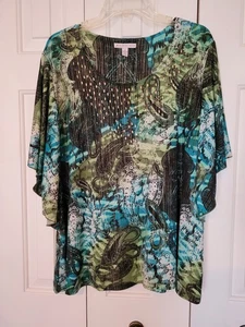 Top donna JM Collection più 2x verde nero oro scollo a scoop maglia elasticizzato usato in ottime condizioni - Foto 1 di 4