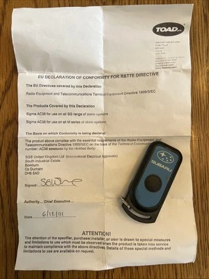 SIGMA SUBARU MPT 1340 1 BUTTON REMOTE ALARM KEY FOB 2 Impreza P1 - Image 1 of 4