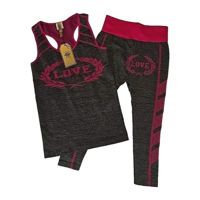 True Rock Women's Activewear Set  Racer Back Tank Capri Leggings Small Love Pink - Image 1 of 4