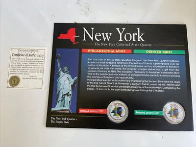 American Historic Society Colorized State Quarters. New York. COA - Image 1 of 4