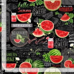 Food Fabric | Watermelon Party Chalkboard Allover | Timeless Treasures YARD - Picture 1 of 1