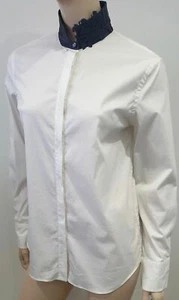 Blusa Prenda para el torso BRUNELLO CUCINELLI Blanco Mezcla Algodón Azul Marcado Cuello Bordado L - Imagen 1 de 12