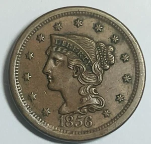 1856 Braided Hair Large Cent - Nice XF Slanted 5 - No Reserve - Picture 1 of 2