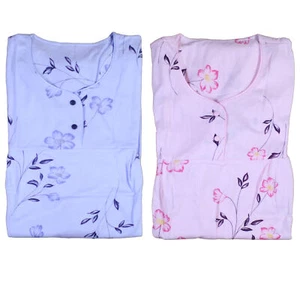 Camisón Damas Manga Larga Jersey Algodón Camisón Floral Cuello Redondo Camisón - Imagen 1 de 20