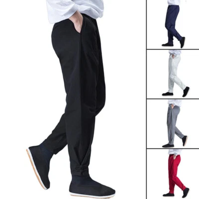 Cotton Men Martial Arts Taichi Trousers Ankle-Tied Kung Fu Wingchun Pants Casual - Image 1 of 4