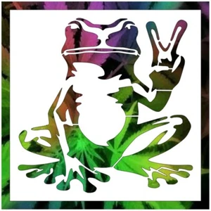 11.5"x11.5" Clear Plastic Stencil - Party Frog Peace (ROA8) (.007") - Picture 1 of 2