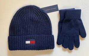 NWT, Boys Tommy Hilfiger Navy Set of 2. Beanie + Gloves. Size 8/16 - Picture 1 of 1