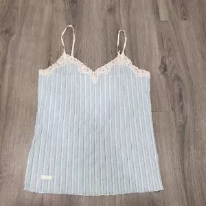 Lauren Ralph Lauren Cami Medium Y2K 90s Blue Stripe Romantic Whimsy Lacey - Picture 1 of 9