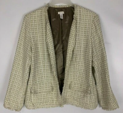 Chaqueta Blazer Chico's Beige Marrón Metálico Tejida Frente Abierto Talla 3 Foto 1 de 4