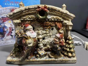NEW NOS NIP SEASONAL ELEMENTS PORCELAIN 8.5" SNOWMAN & SANTA FIREPLACE NIGHT LT - Picture 1 of 6
