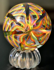 JAMES ALLOWAY GLASS MARBLE/2.903"-RAINBOW SPACE CADET #221-XL STAND/WORLDWIDE - Picture 1 of 20