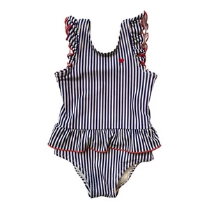 CARTER'S Size Girl's 18 Months One-Piece Swimsuit Navy & White Striped Ruffles - Picture 1 of 6