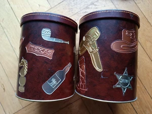 2 runde blechdosen cowboy western motive Kaffee? Tabak? Eduscho? - Bild 1 von 9