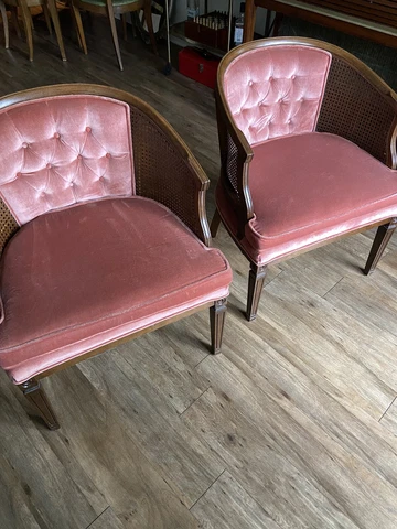 2 Wooden Vintage Antique Chairs (pink Velvet) Cover