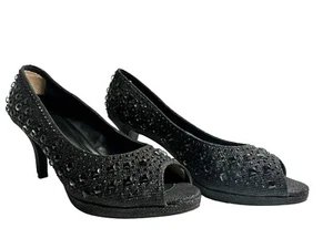 Kelly And Katie Womens Classic Pump Slim Heels Black Embellished Slip Ons 8 - Picture 1 of 6
