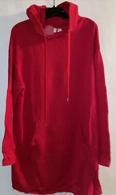 Divided By H&M Talla M Rojo Tejido Suéter Sudadera con Capucha Vestido Dobladillo Deshilachado Nuevo sin Etiquetas Foto 1 de 4