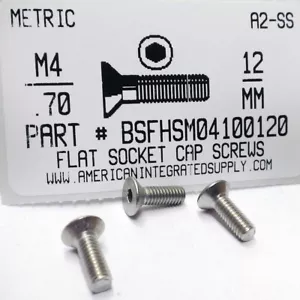 M4-.70X12MM FLAT HEAD HEX SOCKET CAP SCREWS A2 STAINLESS STEEL (50) - Picture 1 of 1