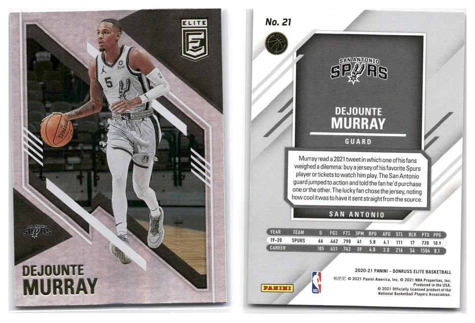 2020-21 Donruss Elite #21 DeJounte Murray - San Antonio Spurs - Image 1 of 1