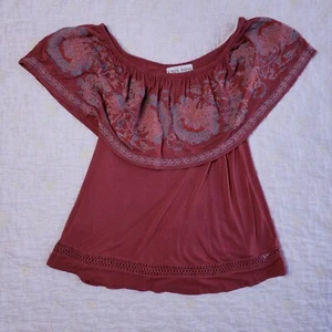 Knox Rose Womens Boho Embroidered Off Shoulder Top Size XS Pink Blouse  - Picture 1 of 5