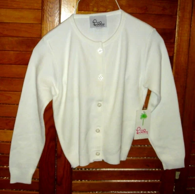 LILLY PULITZER niñas pequeñas, talla 6, NUEVO con etiqueta, suéter cárdigan algodón blanco Foto 1 de 3