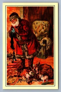 Postcard Vtg Reproduction Reprint Christmas Santa Claus Filling Stockings - Picture 1 of 2