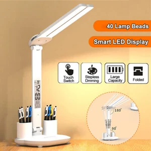 LED Schreibtischlampe Tischlampe Dimmbar Doppelkopf Leselampe Büroleuchte 5V USB - Bild 1 von 14