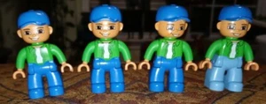 Lego Duplo LOT OF 4 Boy FIGURES TOYS~ BLUE CAP~ GREEN SHIRT~ BLUE PANTS - Picture 1 of 4