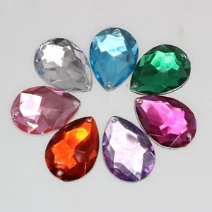 50 Mixed Color Flatback Acrylic Sewing Rhinestone Teardrop Sew On Beads 18X25mm - Picture 1 of 6