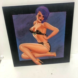 Original one of a kind on wood panel 12x12 sexy Girl Pin Up - Picture 1 of 4