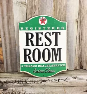 Texaco Gasoline Oil 8" Rest Room Metal Tin Sign Vintage Garage Man Cave Gas New - Picture 1 of 2