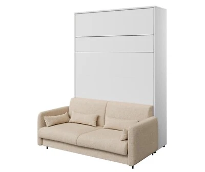 Schrankbett 140x200cm BC Lenart mit Sofa Kopfstütze Wandbett Klappbett Weiß matt - Bild 1 von 4