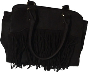 Charming Charlie Purse Large Dark Faux  Brown With Fringe