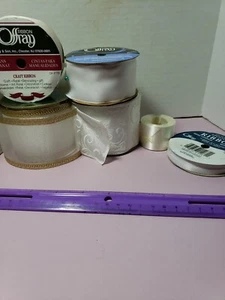 Lot Of 6 Spools Vintage Ribbon Some Have Been Used Christmas Crafting Wreaths - Picture 1 of 11