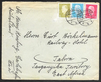 Capa Alemanha Carlshafen via Dares-Salaam para Tabora, Tanganica África Oriental 1932 - Imagem 1 de 2