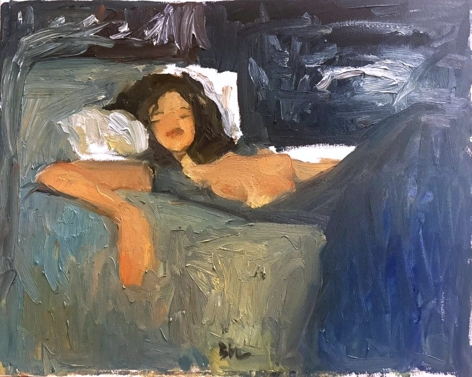 Pintura al óleo Retrato Niña "Jill in Interior" 16"x20" Lienzo Original Firmado BVC Foto 1 de 3