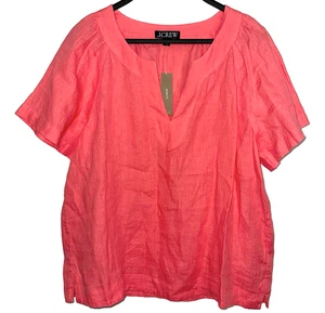 Nuevo Top Túnica Talla Mediana J CREW 100% Lino Coral Rosa Manga Corta Costero Nuevo con Etiquetas - Imagen 1 de 4