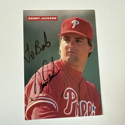Postal de los Filis 4x6 emitida por el equipo de 1993 autografiada firmada por Danny Jackson Foto 1 de 2