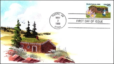 Scott 2416 25 Cents South Dakota AO Henry Hand Painted FDC Unique? - Image 1 of 2