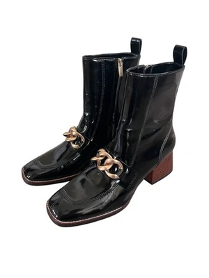 Steve Madden Mujer’s Loreen Medio Pantorrilla Charol Botas Cadena Dorada 11M Foto 1 de 4