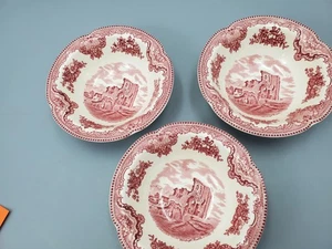 3 Johnson Bros Old Britain Schlösser 6" Müsli Suppe Schüssel rosa/rot - Bild 1 von 8