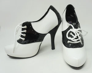 Zapatos de mujer Funtasma negros blancos charol tacón alto plataforma silla de montar talla 6 - Imagen 1 de 11