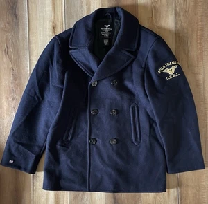 Vintage Polo Jeans Co Ralph Lauren Military Wool US Navy Blue Peacoat Jacket Gr. L - Bild 1 von 15