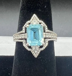 Designer KGK Sterling Silber 925 natürlicher Blautopas Ring 4,7 g Art Deco Gr. 8 - Bild 1 von 11
