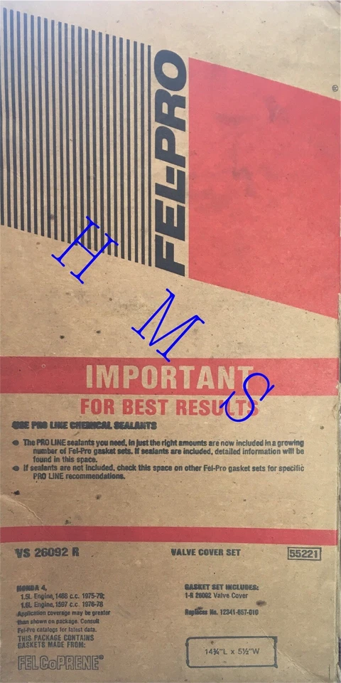 FEL-PRO VS 26092 R REPLACEMENT VALVE COVER GASKET SET FITS HONDA 4 1.5L 1.6L - Image 1 of 1