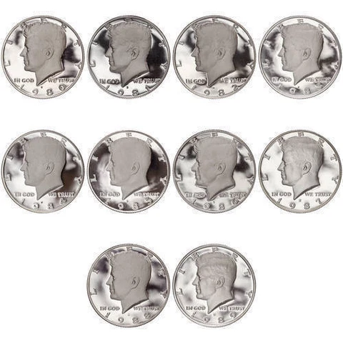1980 - 1989  Kennedy Half Dollar Proof Run Set 10 US Coins Cover