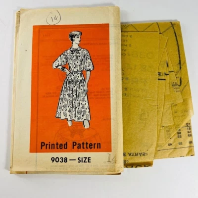 Vintage Mail Order Sewing Printed Pattern Sz 14 Drop Waist Dress  9038 - Image 1 of 4