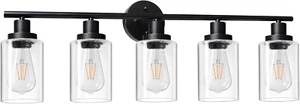 Modern Bathroom Light Fixtures, 5 Light Vanity Lights, Black Wall Lamp with Clea - Picture 1 of 9
