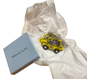 Yellow Taxi Cab Ceramic Lapel Pins Autographed By Artist Monoco For Tiffany & Co - Picture 1 of 9